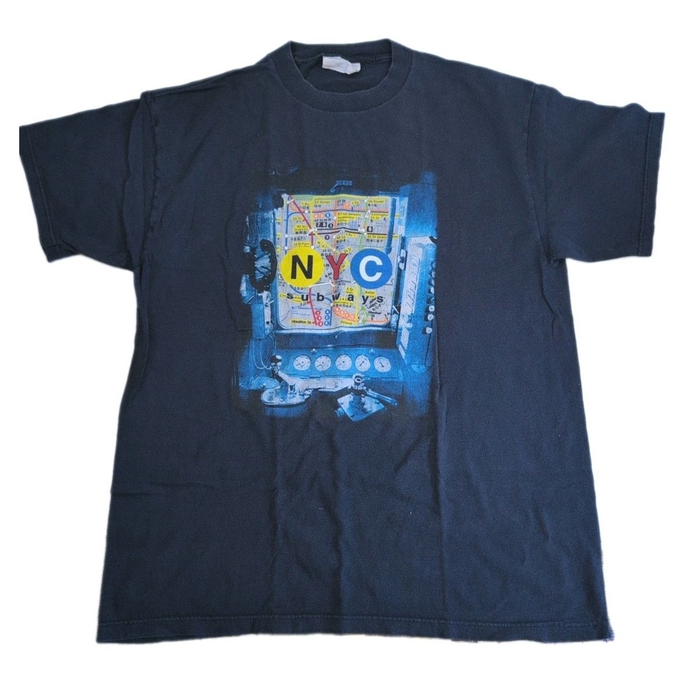 Vintage NYC SL Subway Line T-Shirt Navy Blue Mens XL New York City Map